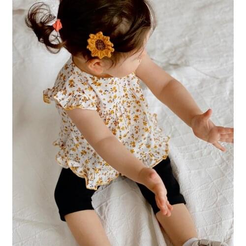 Flaneur Baby Girl Sleeveless Floral T-Shirt Tights For Summer 2 Pieces Clothing Set Toddler Outwear Kids Casual