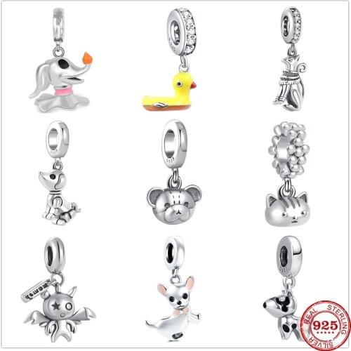 Hot sale 100% 925 Sterling Silver Duck Cat Bear Charm Fit Original Pandora Bracelet Making DIY Fashion Jewelry For Women