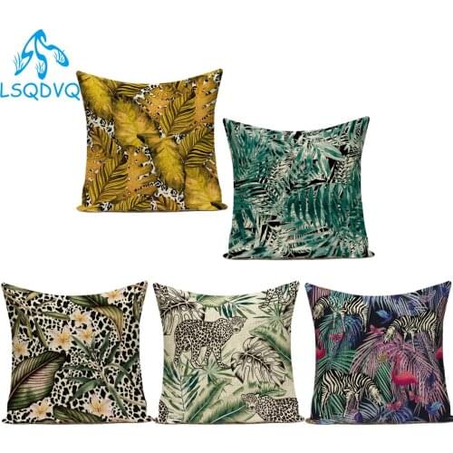 Cute Tropical Plant Palm Leaves Animals Tiger Leopard Zebra Decorative Pillows Polyester Sofa Home Cushion Cover Pillowcase