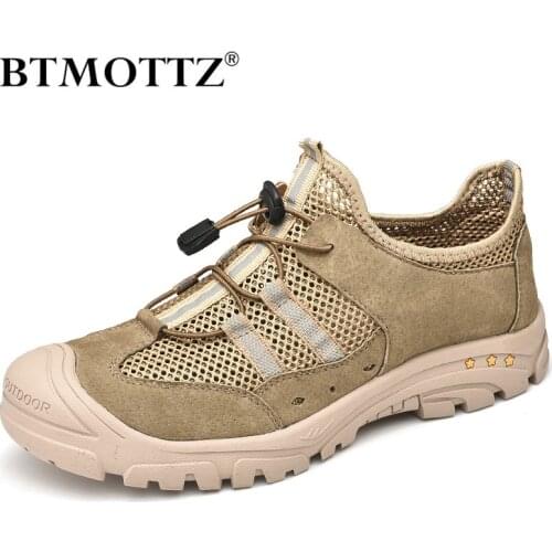 Mesh Sneakers Men Casual Shoes Outdoor Leather Men Work Shoes Military Breathable Walking Men Trainers Zapatillas Hombre BTMOTTZ