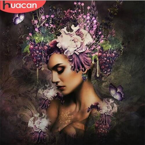 HUACAN Diamond Painting Kit Portrait Woman 5D DIY Diamond Embroidery Cross Stitch Flower Butterfly Rhinestones Mosaic Wall Art