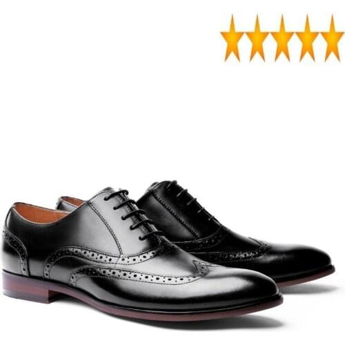 Tip Wing Mens Brogue Formal Lace Up Genuine Leather Business Man Work Block Heel Groom Wedding Dress Shoes Plus Size