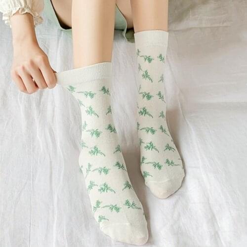 Fashion Woman Socks Cartoon Plaid Polka Dot Cute Crew Socks Cotton Casual Breathable Harajuku Japanese Kawaii Girls Long Socks