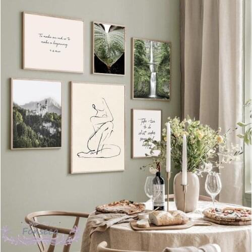 Fresh Water Drop Leaves Poster Train Waterfall Forest Nature Landscape Canvas Painting Wall Art Print Picture for Living Room