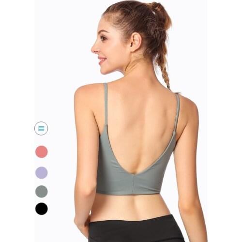 Sexy Scoop Back Fitness Sports Bra Solid Color Thin Strap Push Up Running Bras Active Wear Women Padded Ballet Yoga Sports Top