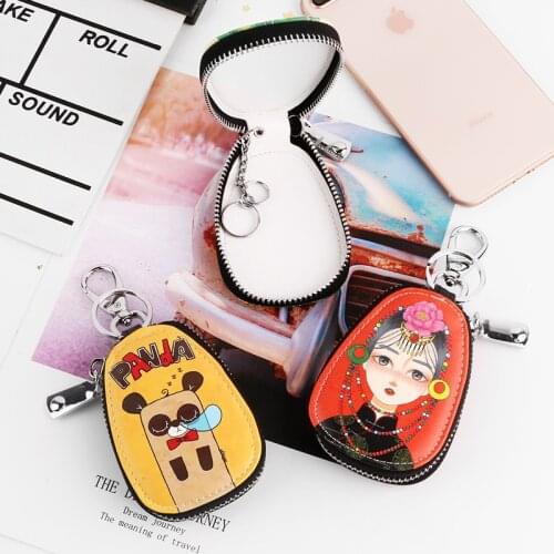 Q Fashion Cartoon Women Key Bag Girls Leather Key Wallets Key Case Car Key Chains Multifunction Cover Lovely Zipper Key holder