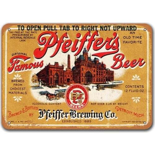 Retro Metal Tin Sign Pfeiffers Beer Signs, Sisoso Plaque Poster for Bar Cafe Garage Pub Home Wall Decor 8x12 inch