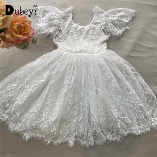 Luxury Dress Stunning Girls Lace Dress Flowers Embroidery Tiered Princess Dress Wedding Party Gown Flutter Sleeve Clothes