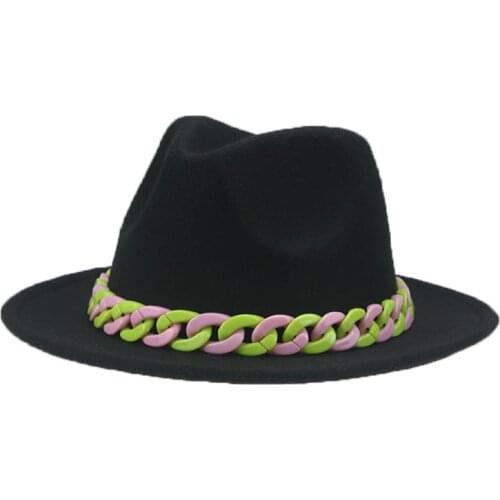 Feroras Hats Women Wide Brim Candy Color Chain Pink Black Panama Hats Fashionable Decoration Luxury Hats Sombrero Vaquero Rosado