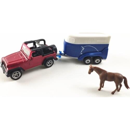 Siku 1:64 Wrangler jeep trailer wagon hauling box horse transporter alloy car model 1651