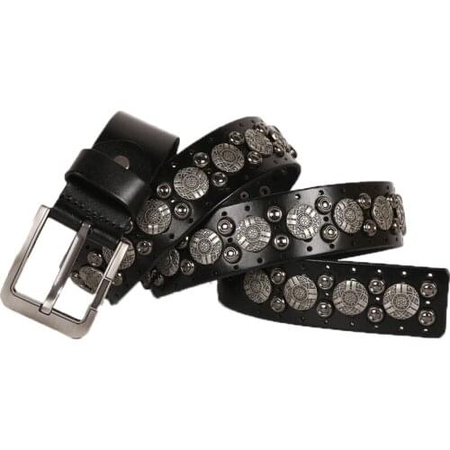 Ta-weo) 1.5'' Fashion Rivet Leather Belts, Designer Belts Men High Quality, Punk Street style