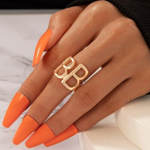 Tocona Bohemian Letter B Joint Ring for Women 2021 Hollow Geometric Gold Color Alloy Metal Single Ring Jewelry Anillo 17854
