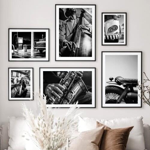 Nordic Vintage Poster Classic Motorcycle Bass Saxophone Camper Van Wall Art Print Canvas Painting Decor Pictures For Living Room