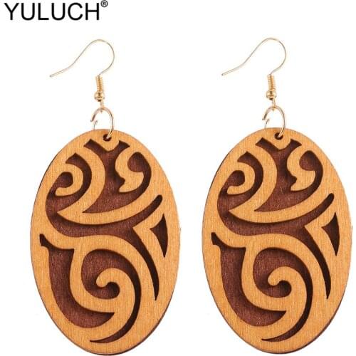 YULUCH 2019 Vintage Double Layer Wooden Geometric Dangle Earrings For Women Ethnic African Indian Long Pendant Earrings Jewelry