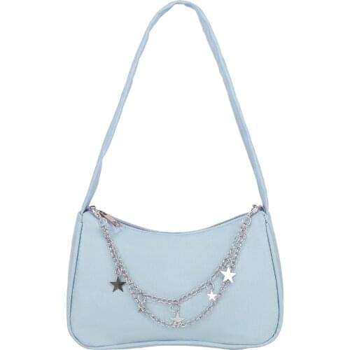 Cheap Womens Bag Pure Color Underarm Shoulder Bag Casual Ladies Star Chain Small Sweet Girls Daily Shopper Purse and Handbags