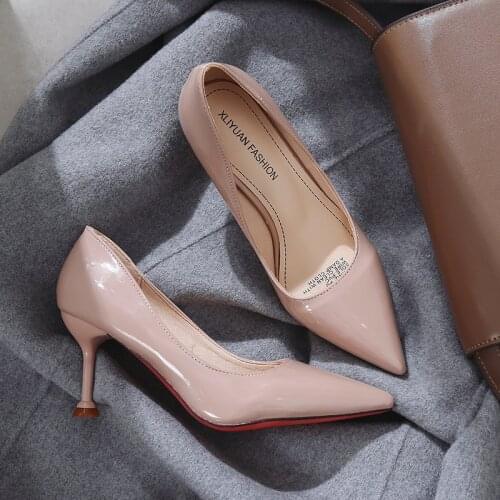 2020 New Nude Small Fresh High Heels 7 Cm Simple Comfort Office Work Shoes Elegant Party Dress Ladies Pumps Europe America Style