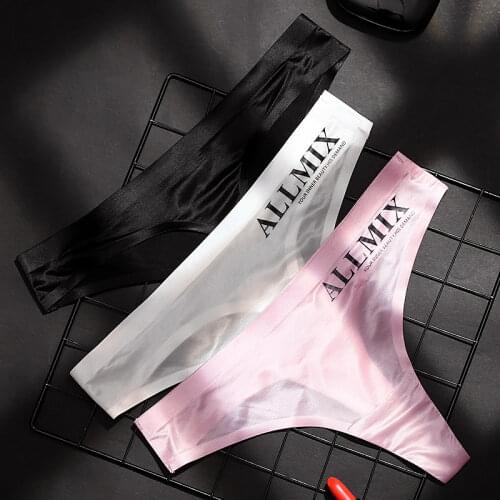 Womens underwear sexy letters transparent ice silk low waist sports fitness seamless ladies thong femme lingerie panties XL