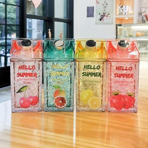 1pcs 430ml Square Sippy Cup Can Be Used To Store Ice Water, Ice Drinks and Other New Fashion Double Creative Ice Cup