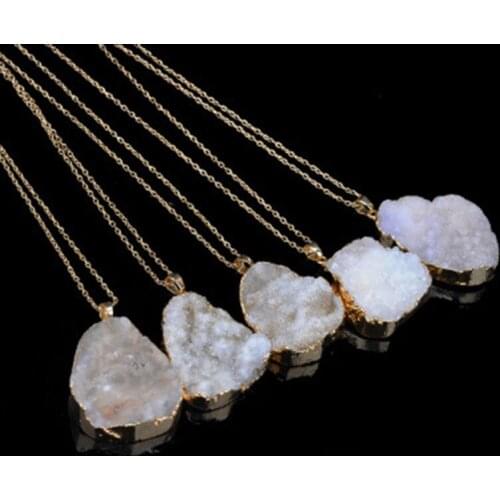 1PC Natural Raw Stone Irregular Rough Crystal Hole Polished Pendant Necklace Clavicle Sweater Chain Healing Jewelry Lady Gifts