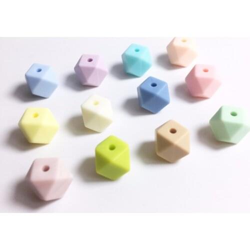 100pcs Pastle Candy Colors Mini Hexagon Beads for Baby chew BPA Free Silicon Beads For Teething Necklaces