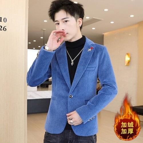 2022 Mens Mink-like Wool blazer Autumn and Winter Fleece-Lined Thickened Trendy Slim-Fit Casual blazer