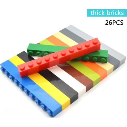 26pcs Building Blocks 1x10 Dots Thick Figures Bricks Educational Creative Size Fit Other Brand Plastic DIY Toys Accessorie6111