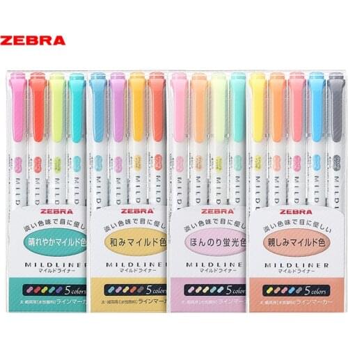 Zebra MILDLINER Highlighter Pen Set High Quality Double Head Textmarker School Markers 5 Colors WKT7 (5C RC NC)