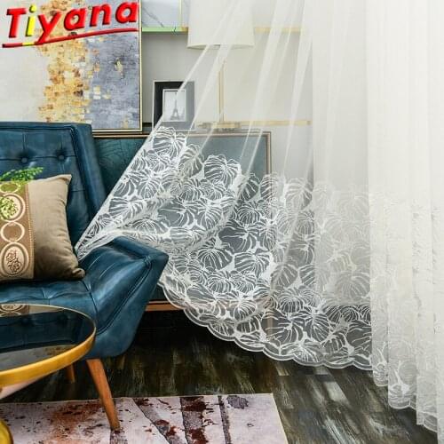 White Embroidery Burnt Flowers Curtains for Living Room Kitchen /Balcony Flowers Yarn Screen Window Drapes X-ZH231#30