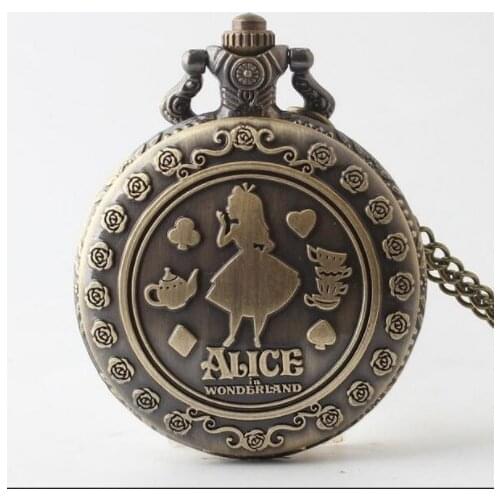 Retro Alice in Wonderland Theme Bronze Quartz Pocket Watches Vintage Fob Watches Christmas Brithday Gift PA3621