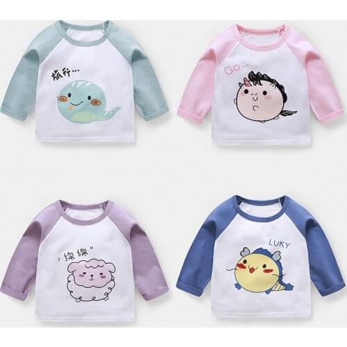 Children Spring Autumn Long Sleeved Tshirt Cute Cartoon Animal Thin Clothes Newbirn Baby Boys Cotton Bottoming Shirt Casual Tops