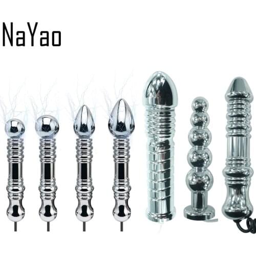 Two Pole Electric Shock Used Anal Plug Medical Themed Toys for Adult Game Electro Shock Used Anal Beards TENS Sex Toys EAP 009