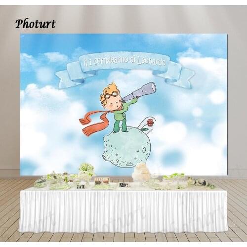 PHOTURT Little Prince Photography Backdrop Baby Shower 1st Birthday Party Background Cartoon Rose Sky Vinyl Photo Decorate Props