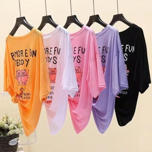 2021 New T-shirt Womens Ice Silk Round Neck Short-sleeved Loose Spring Summer Women Shirts Graphic Tees