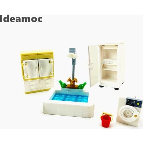 City Friends Furniture House Building Blocks Compatible Classic Creator Bricks Bathtub Sofa Bed Toys MOC Parts Bloques Juguetes