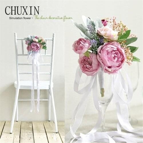 NEW Artificial rose peony Gypsophila chair back flower Wedding hand bouquet signing table decor home door wall garland pendant