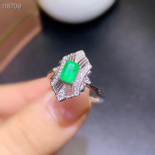 925 Sterling Silver Real Natural Emerald Rings Fine Jewelry Women Trendy Wedding Open Wholesale 4*6mm