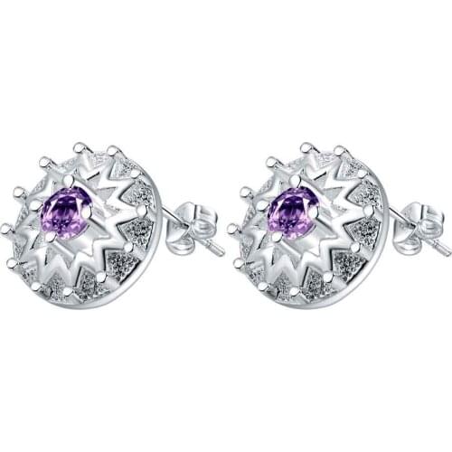 Wheel gear purple zircon high quality Silver Earrings for women fashion jewelry earrings /VVAUCANZ MNHXFTVO