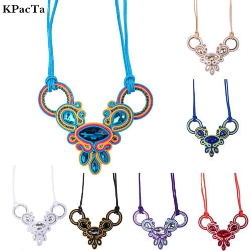 KPacT Soutache Handmade Bohemian Ethnic Necklaces Ethnic Jewelry Women Crystal Decoration Pendant Necklace Party Gifts collar