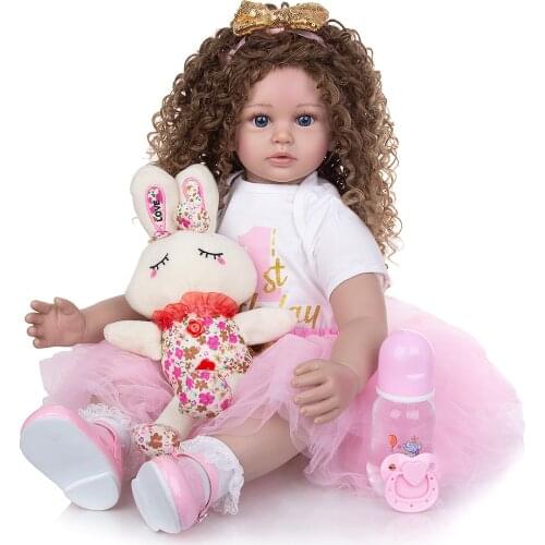 New bebes 60 CM Reborn Dolls Menina Long Hair Lifelike Soft Silicone Cloth Body Newborn Boneca Toys Kids Birthday XMAS Gift