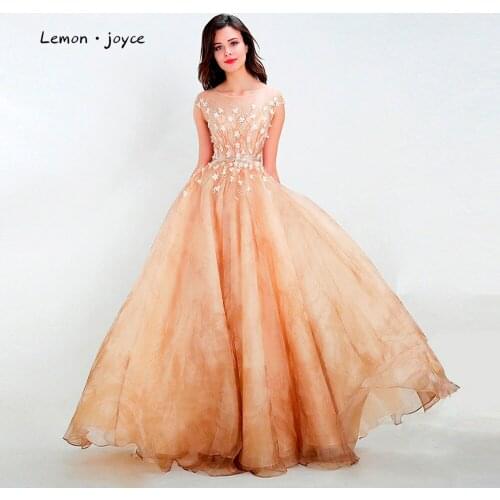 Lemon Joyce New Arrivals Prom Dresses 2020 Dusty Yellow Chiffon Cap Sleeve Appliques A-Line Floor Length Party Dresses Gowns