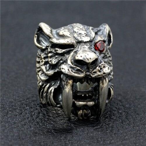 925 STERLING SOLID SILVER BIKER ROCKER Tiger Head MENS RING RINGS JEWELRY A3201