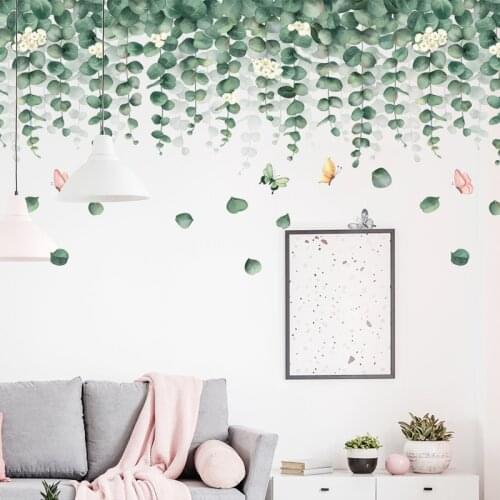 Nordic style Green Rattan Leaves Wall Stickers for Living room Bedroom RemovableVinyl Wall Decals Art Home Decor Stickers