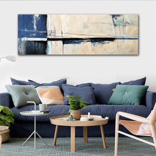 GOODECOR Nordic Abstract Blue Golden Canvas Painting Wall Print Painting Unique Decor Wall Art Oil Painting for Living Room