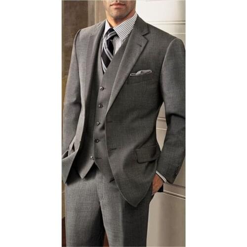 New Classic Men’s Suit Smolking Noivo Terno Slim Fit Easculino Evening Suits For Men Grey Simple groomsmen Business casual tuxed