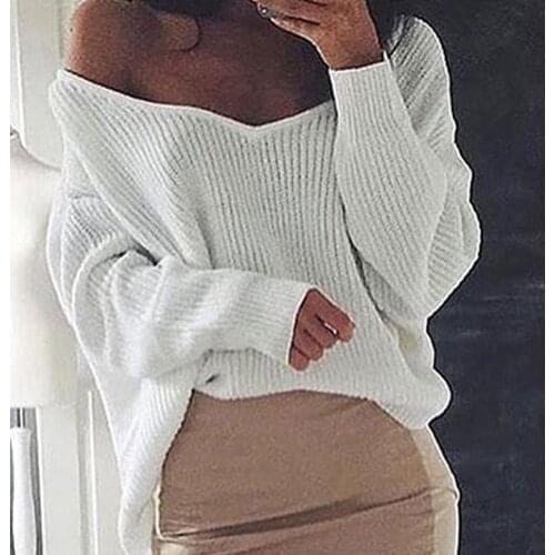 Autumn Irregular Knitted Sweater Tops 2020 Women V Neck Long Sleeve Loose Pullover Sweater Tops WDC5541