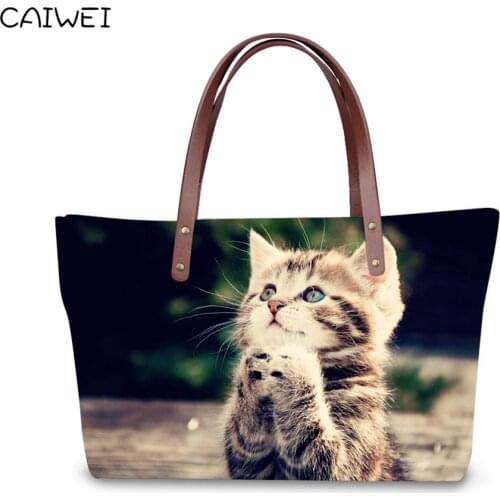 Women Casual Cute Handbag Ladies Girls 3D Pet Animal Cat Dog Prints Shoulder Bag Large Capacity Female Tote Shopper Bags
