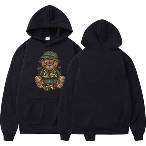New Mens Casual Hoodie Autumn Loose Funny Bear Printing Pullover Women and Men Fashion Hooded Comfortable Oversize Top for Male
