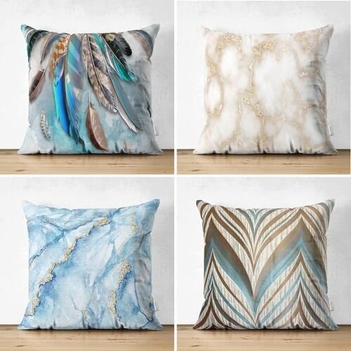 Realhomes Double Sided Digital Printed Decorative 4'lü Suede Cushion Pillow decorate Case Set