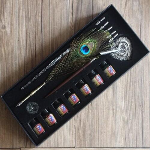 European Retro Style Feather Pen quill pen Crystal Glass Dip Pen Stamp Set, Birthday Gift