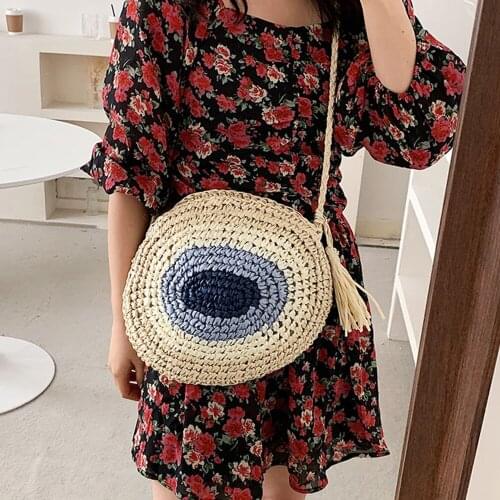 Bohemian Straw Bags for Women Circle Beach Handbag Summer Rattan Shoulder Bags Handmade Knitted Travel Big Totes Bag 2021 Trends